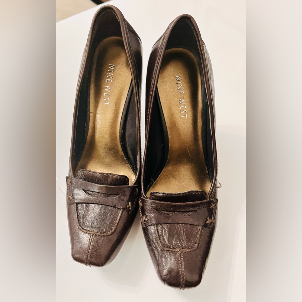 Nine West leather platform high heels (3 1/2 in) expresso brown Women’s size 6